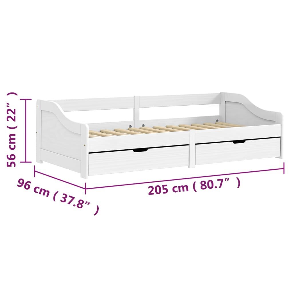 vidaXL dienas gulta IRUN, 2 atvilktnes, 90x200 cm, priedes masīvkoks cena un informācija | Gultas | 220.lv