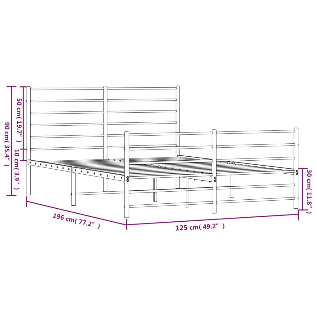 vidaXL gultas rāmis ar galvgali un kājgali, balts metāls, 120x190 cm cena un informācija | Gultas | 220.lv