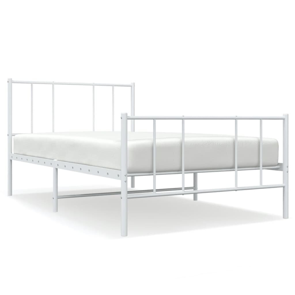 vidaXL gultas rāmis ar galvgali un kājgali, balts metāls, 75x190 cm cena un informācija | Gultas | 220.lv