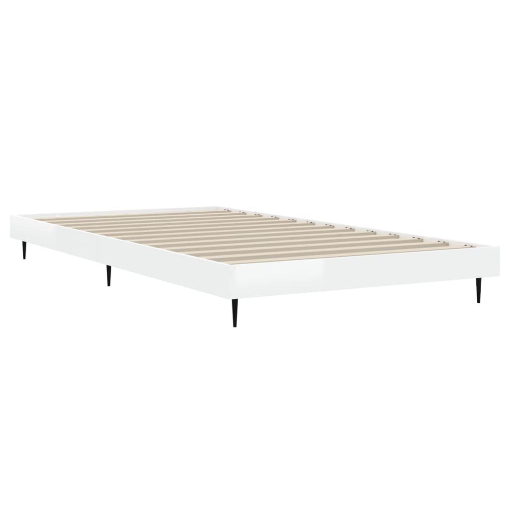 vidaXL gultas rāmis, spīdīgi balts, 100x200 cm, inženierijas koks cena un informācija | Gultas | 220.lv