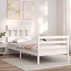 vidaXL gultas rāmis ar galvgali, balts, 3FT, vienvietīgs, masīvkoks cena un informācija | Gultas | 220.lv