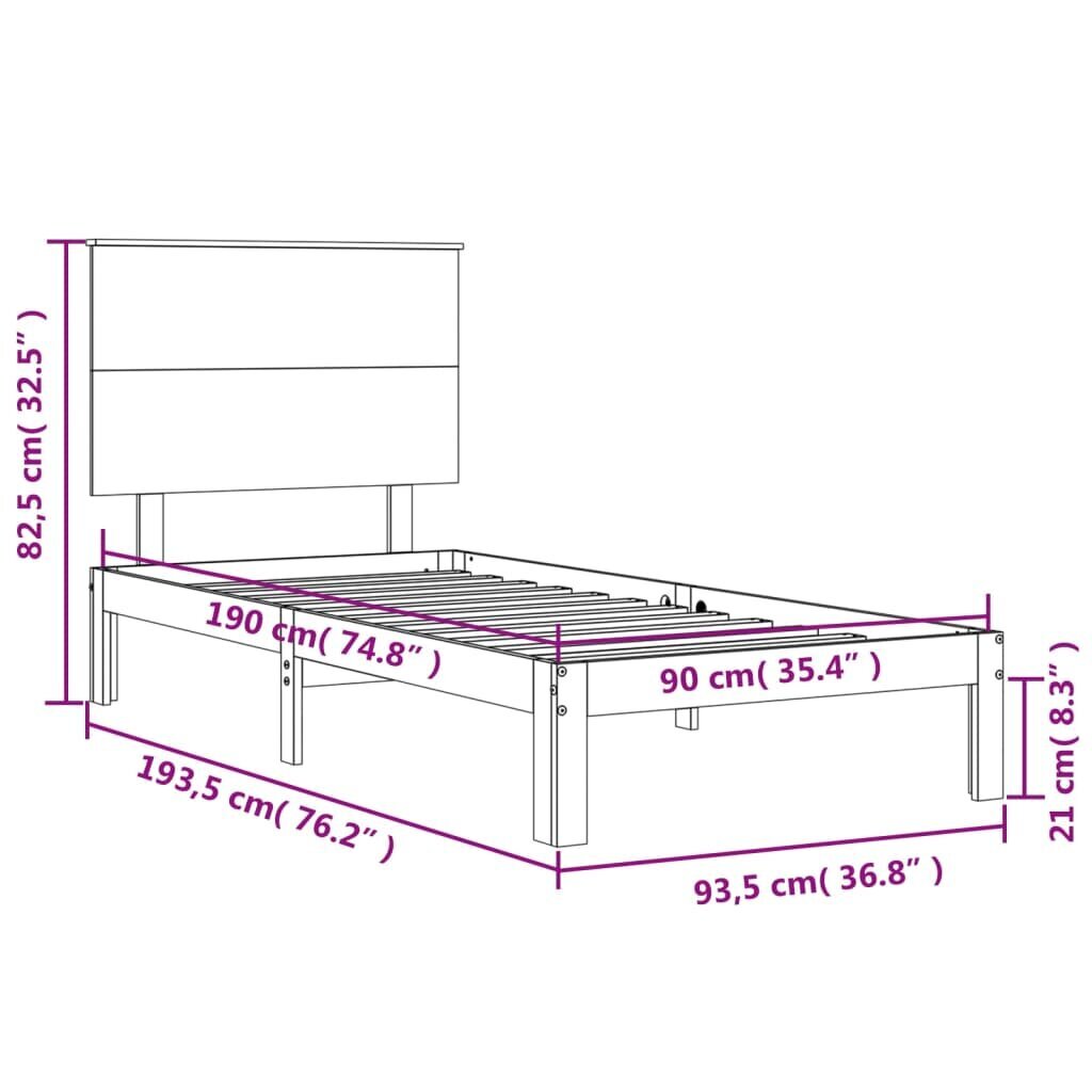 vidaXL gultas rāmis ar galvgali, vienvietīgs, masīvkoks цена и информация | Gultas | 220.lv