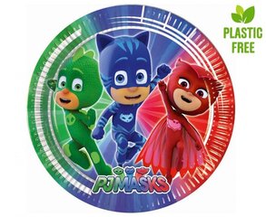 Papīra šķīvji Varoņi Maskās "PJ Masks" 24 gab. cena un informācija | Vienreizējie trauki | 220.lv