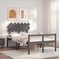 vidaXL gultas rāmis ar galvgali, 120x200 cm, masīvkoks, pelēks cena un informācija | Gultas | 220.lv
