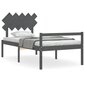 vidaXL gultas rāmis ar galvgali, 100x200 cm, masīvkoks, pelēks cena un informācija | Gultas | 220.lv