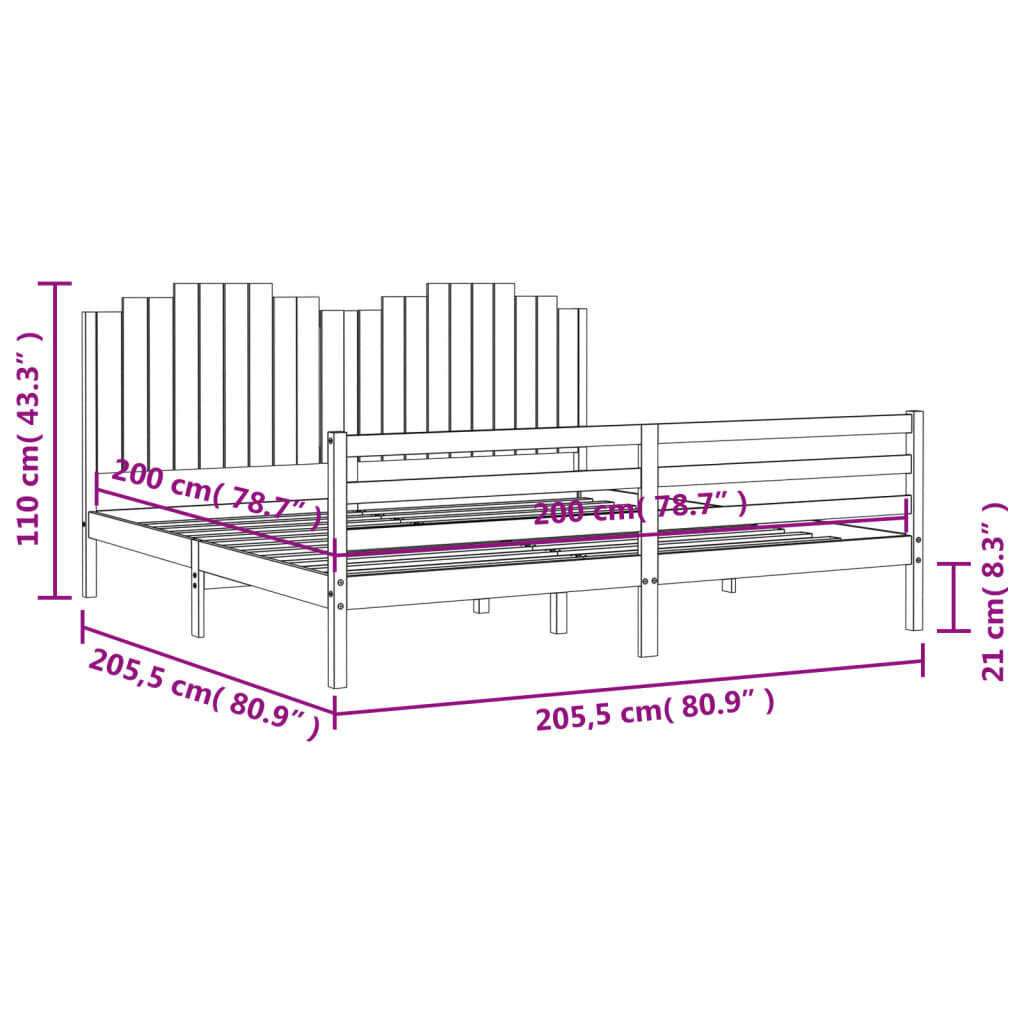 vidaXL gultas rāmis ar galvgali, melns, 200x200 cm, masīvkoks цена и информация | Gultas | 220.lv