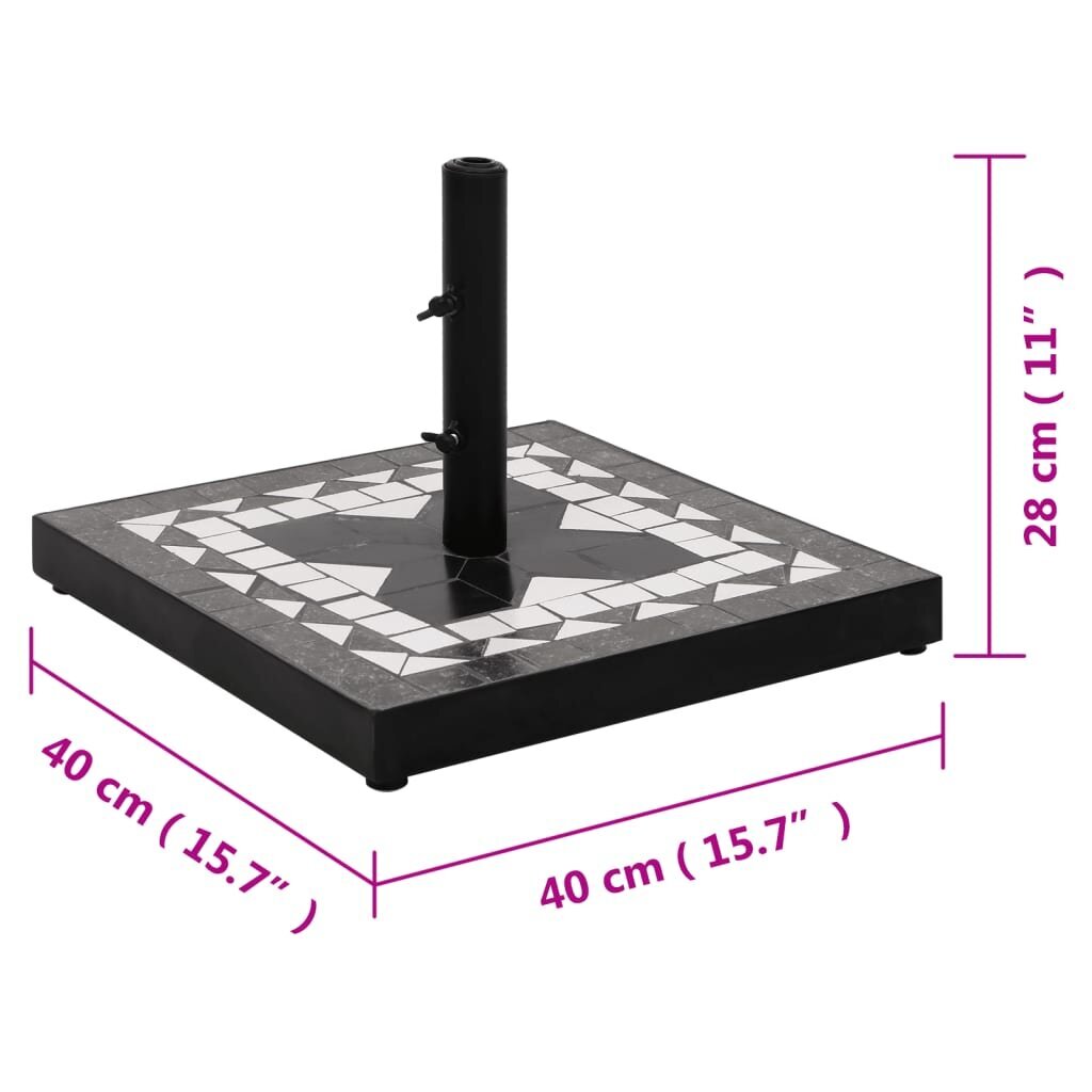 vidaXL saulessarga pamatne, 12 kg, kvadrāta forma, melna ar baltu cena un informācija | Saulessargi, markīzes un statīvi | 220.lv