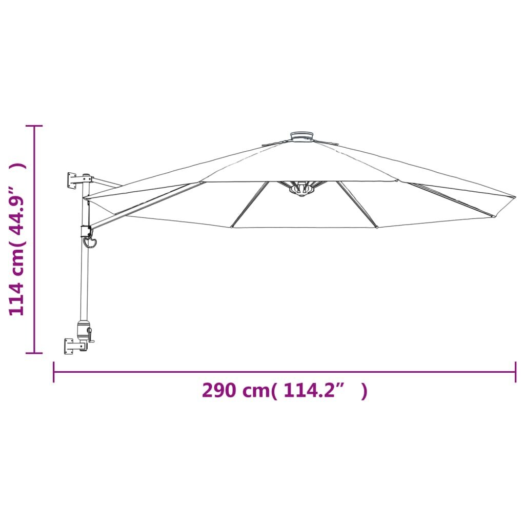 vidaXL pie sienas stiprināms saulessargs ar LED, 290 cm, jūras zils цена и информация | Saulessargi, markīzes un statīvi | 220.lv