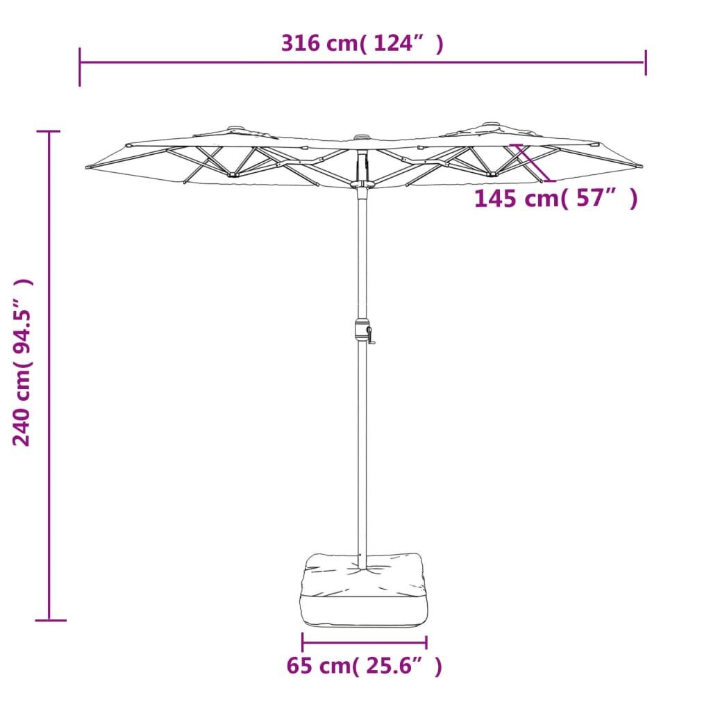 vidaXL saulessargs ar 2 jumtiņiem, antracītpelēks, 316x240 cm cena un informācija | Saulessargi, markīzes un statīvi | 220.lv