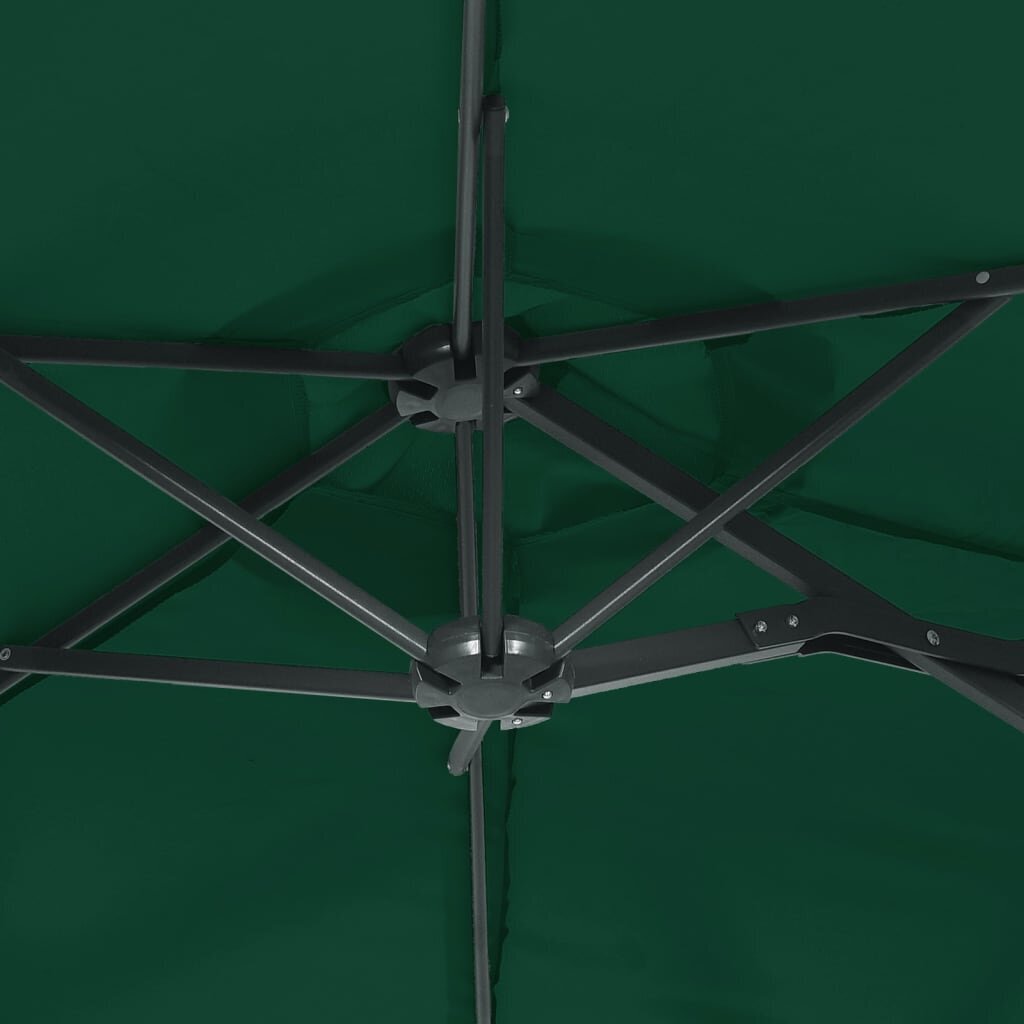 vidaXL saulessargs ar 2 jumtiņiem un LED, zaļš, 316x240 cm cena un informācija | Saulessargi, markīzes un statīvi | 220.lv
