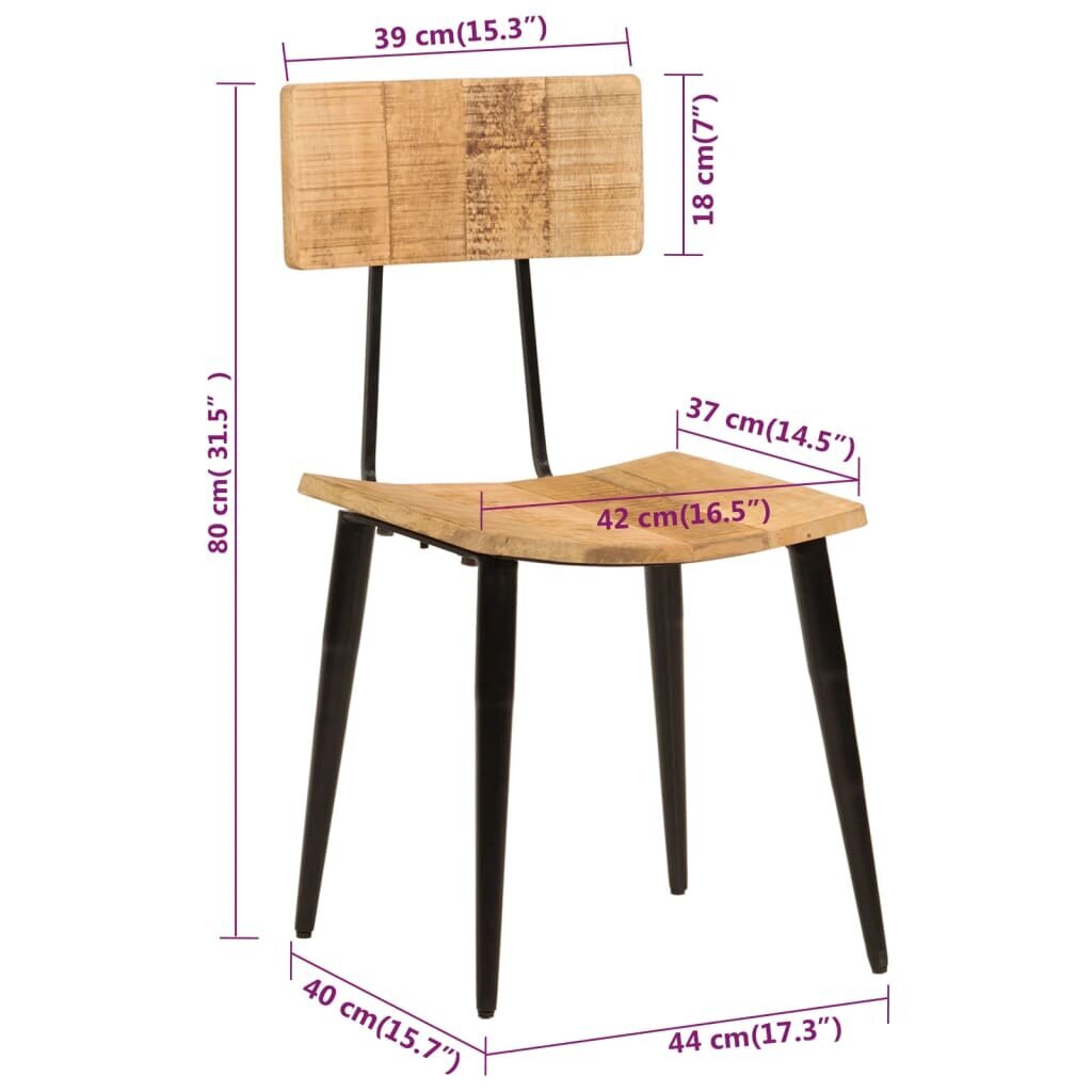 vidaXL ēdamistabas krēsli, 2 gab., 44x40x80 cm, mango masīvkoks cena un informācija | Virtuves un ēdamistabas krēsli | 220.lv