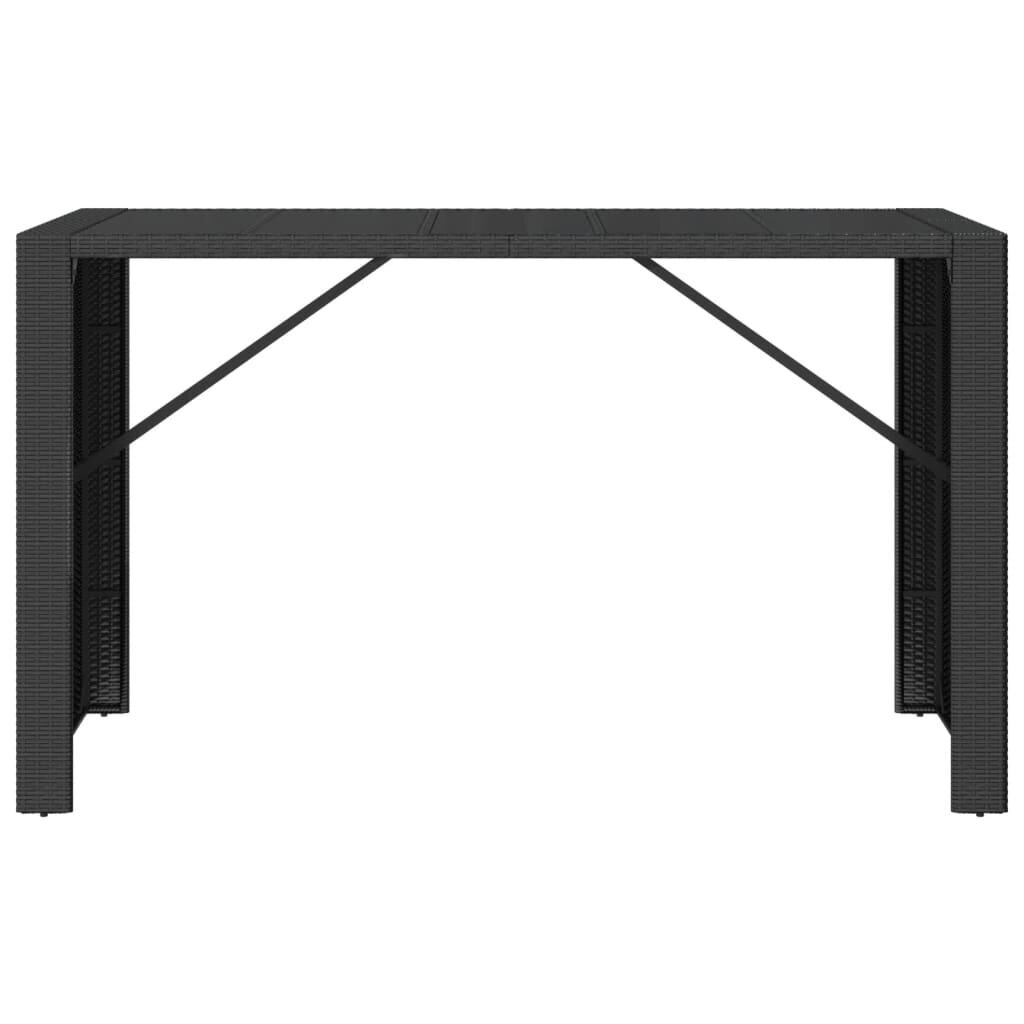 vidaXL bāra galds, stikla virsma, melns, 185x80x110 cm, PE rotangpalma cena un informācija | Dārza galdi | 220.lv