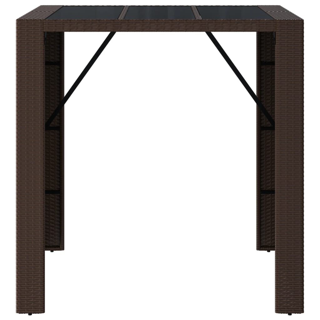 vidaXL bāra galds, stikla virsma, brūns, 105x80x110 cm, PE rotangpalma cena un informācija | Dārza galdi | 220.lv