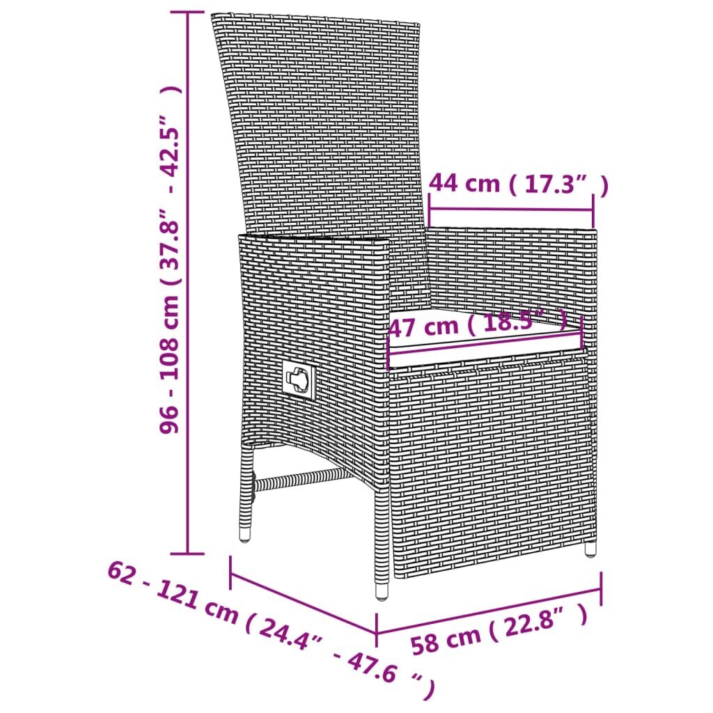 vidaXL 9-daļīgs virtuves mēbeļu komplekts ar matračiem, PE rotangpalma cena un informācija | Dārza mēbeļu komplekti | 220.lv