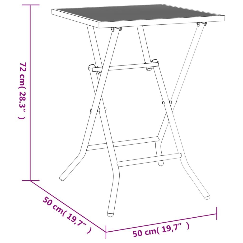 vidaXL dārza galds, saliekams, pelēks, 50x50x72 cm, tērauda siets cena un informācija | Dārza galdi | 220.lv