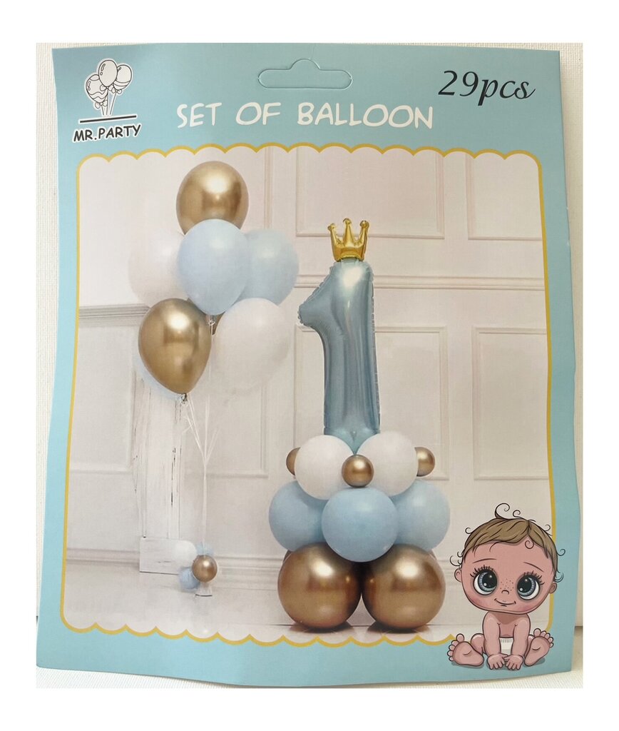 Balonu komplekts "Pirmā dzimšanas diena" 29 gab., zils цена и информация | Baloni | 220.lv