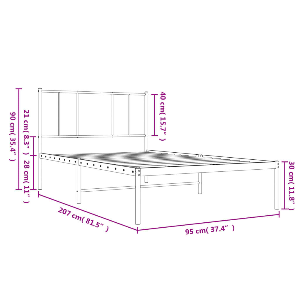 vidaXL gultas rāmis ar galvgali, melns metāls, 90x200 cm cena un informācija | Gultas | 220.lv