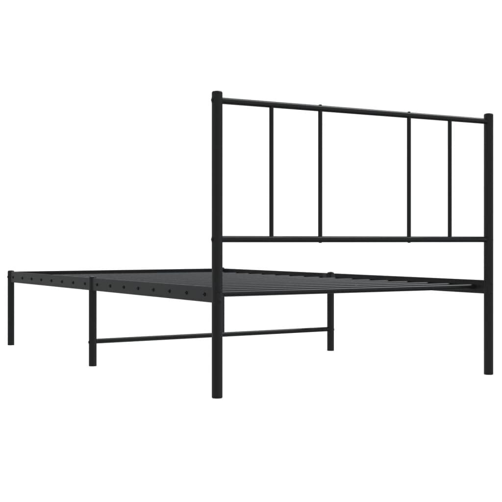 vidaXL gultas rāmis ar galvgali, melns metāls, 90x200 cm cena un informācija | Gultas | 220.lv