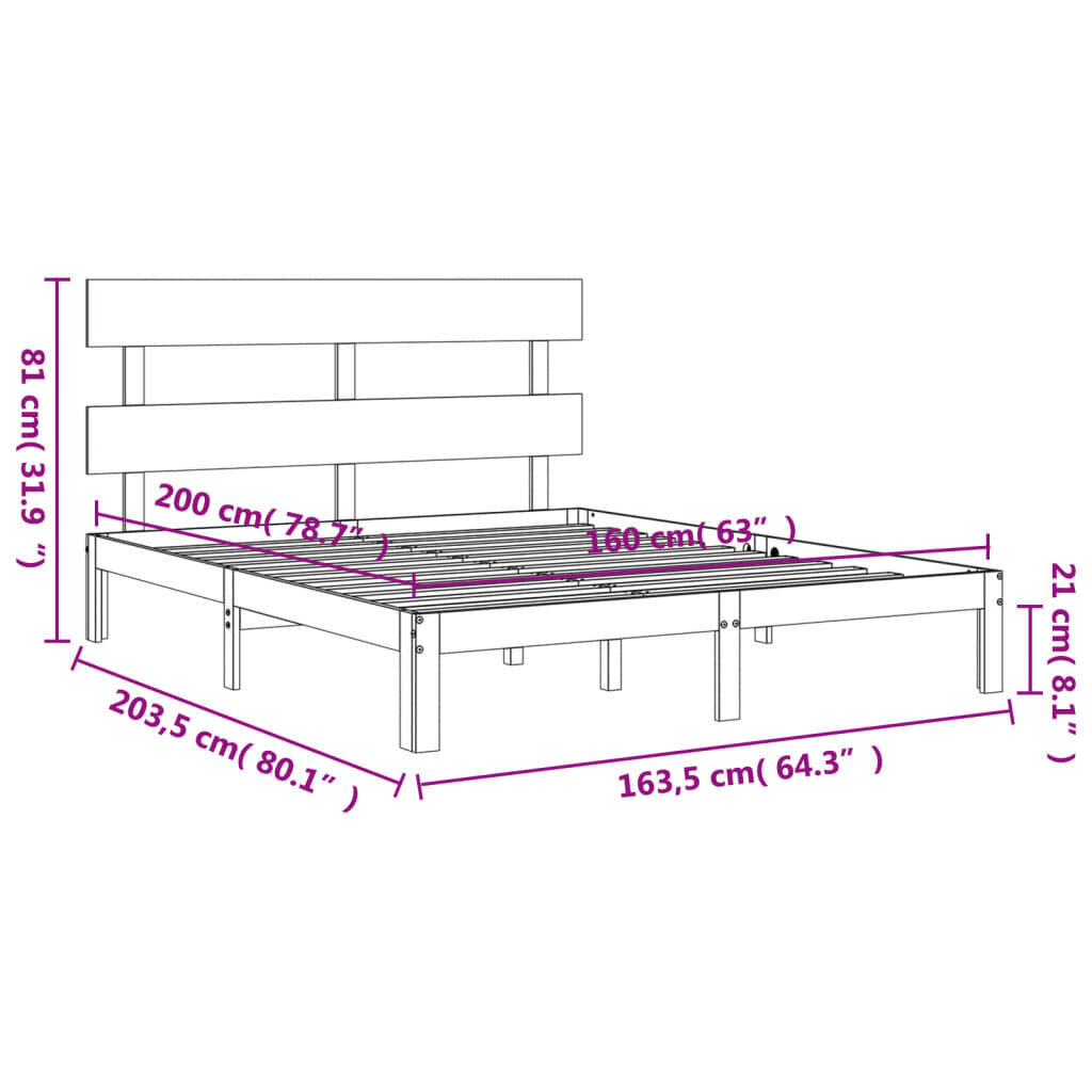 vidaXL gultas rāmis ar galvgali, 160x200 cm, masīvkoks cena un informācija | Gultas | 220.lv