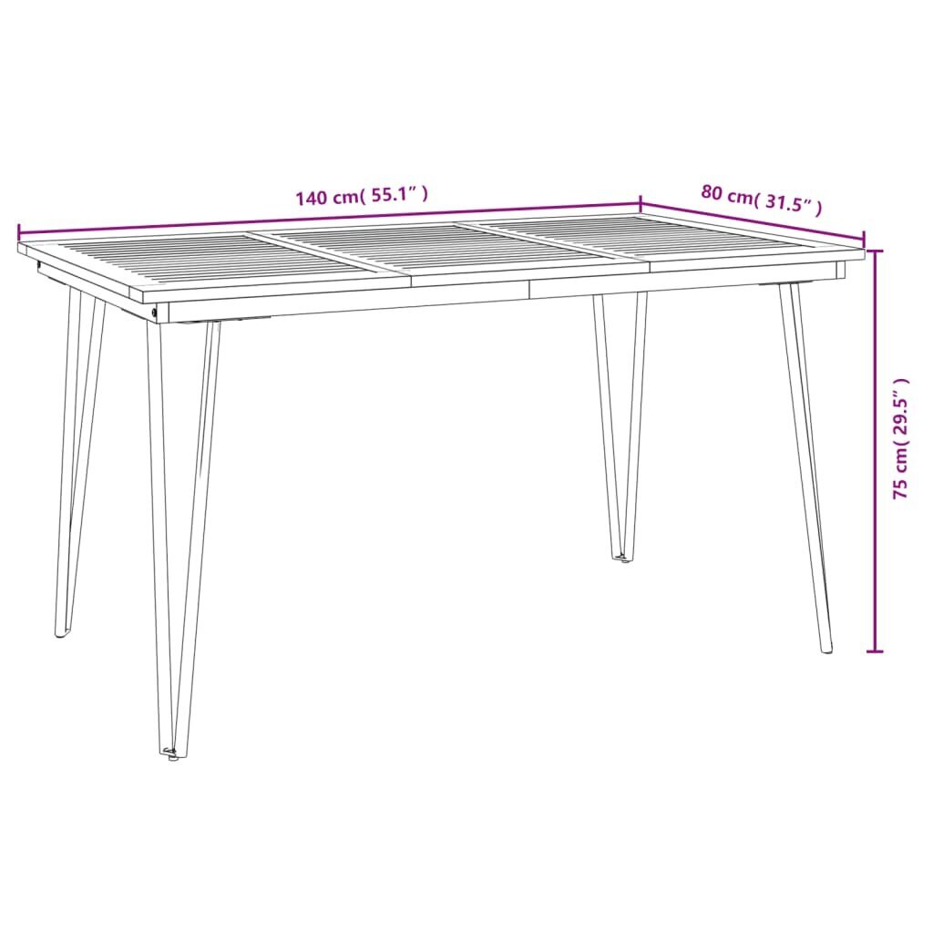 vidaXL dārza galds ar smailām kājām, 140x80x75 cm, akācijas masīvkoks cena un informācija | Dārza galdi | 220.lv