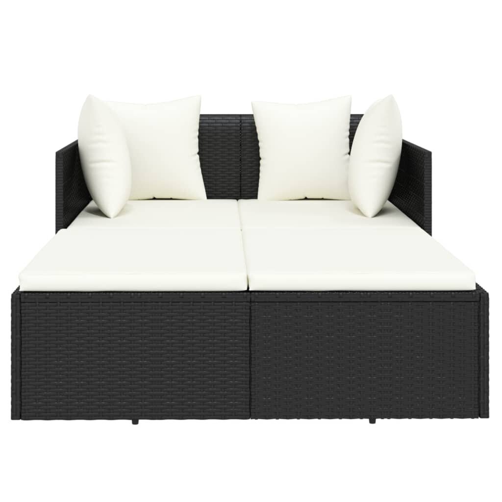 vidaXL sauļošanās gulta, 182x118x63 cm, PE rotangpalma, melna cena un informācija | Sauļošanās krēsli | 220.lv