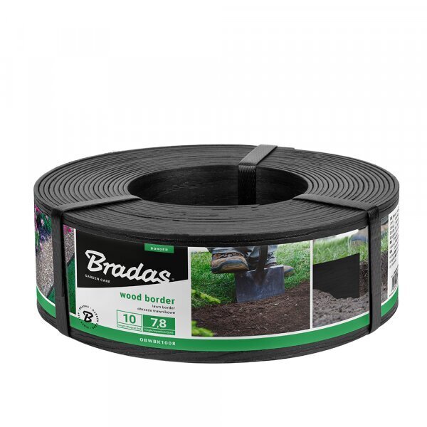 Zāliena žogs Bradas WOOD BORDER, 78mm x 2,8mm x 10m, melns цена и информация | Dārza instrumenti | 220.lv
