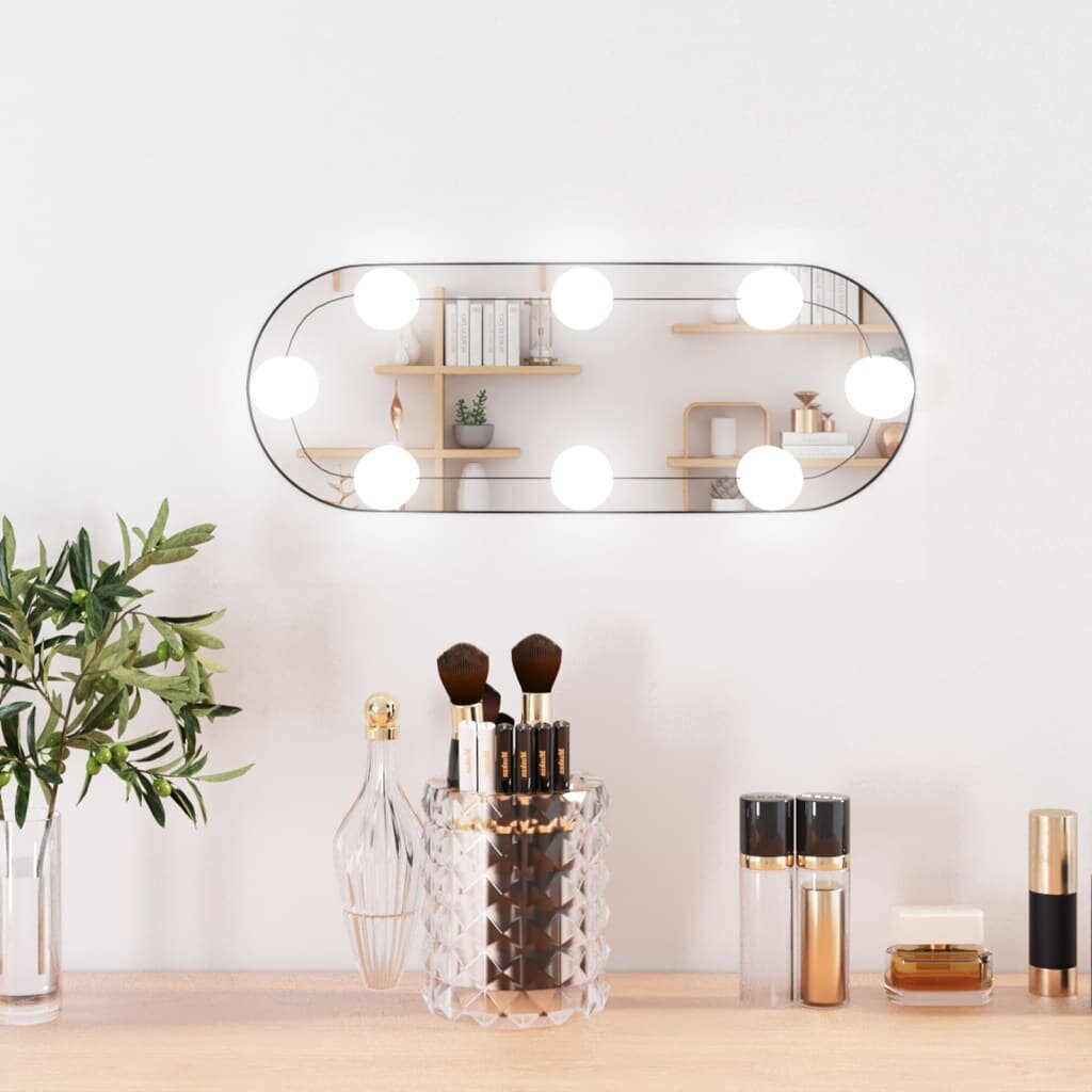 vidaXL sienas spogulis ar LED, 15x40 cm, stikls, ovāls cena un informācija | Spoguļi | 220.lv