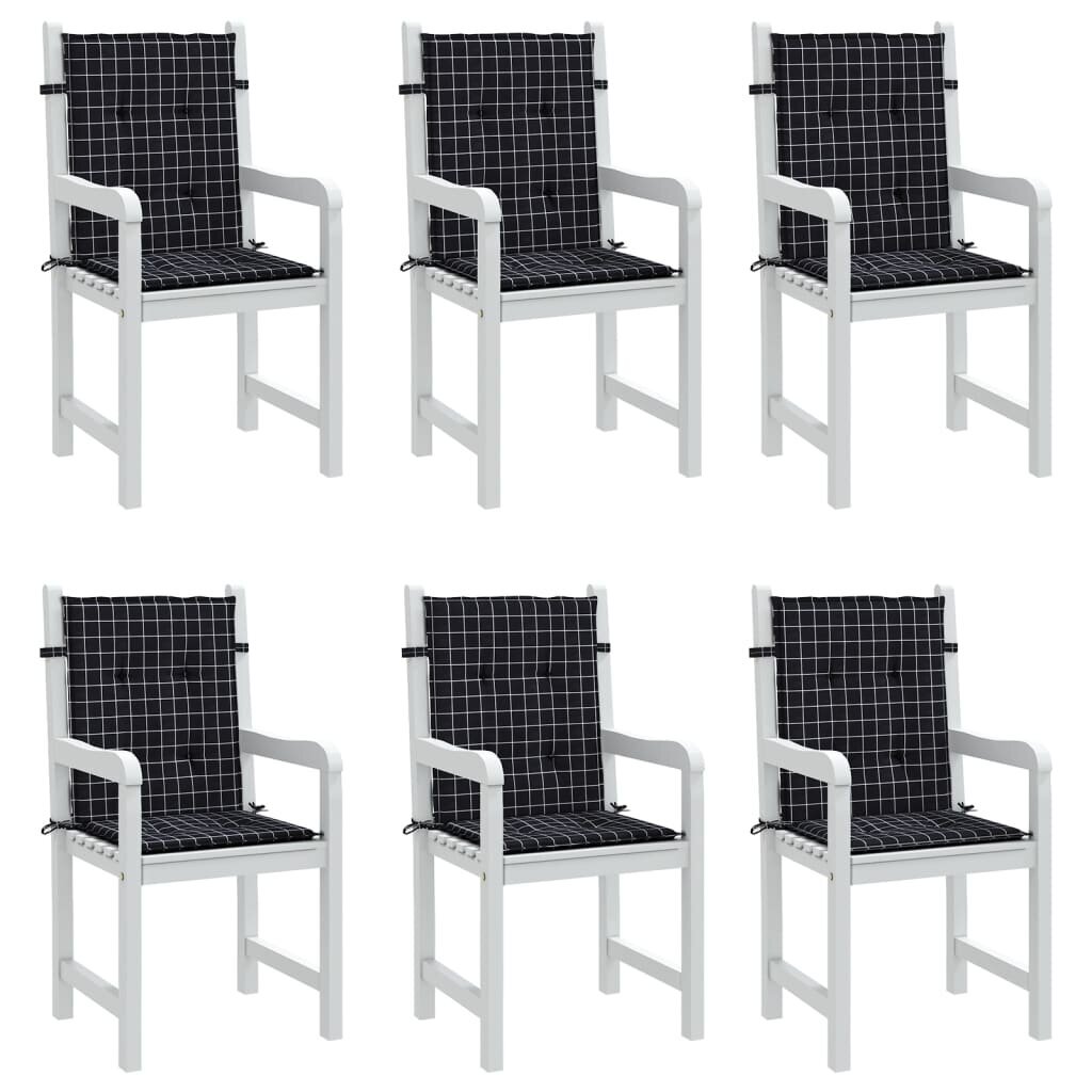vidaXL krēslu matrači, 6 gab., melni četrstūri, audums cena un informācija | Krēslu paliktņi | 220.lv