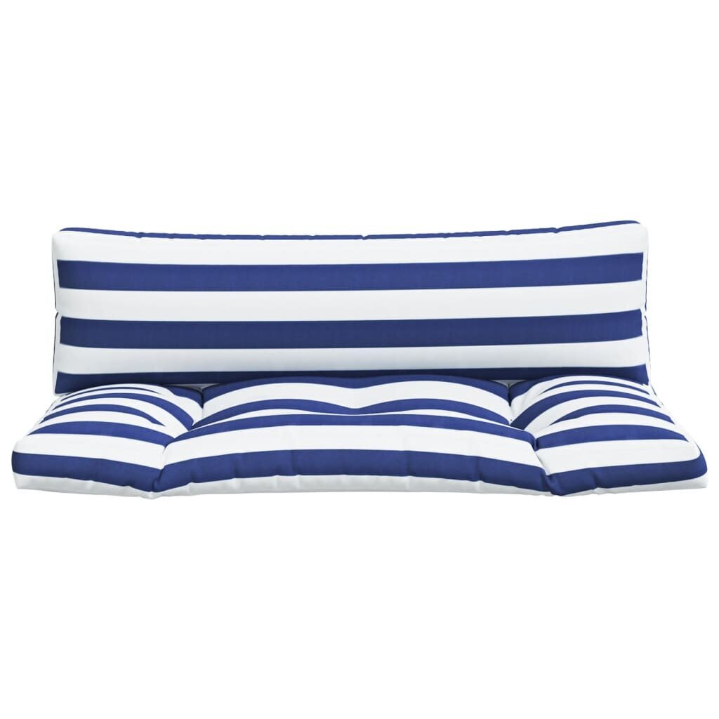 vidaXL palešu dīvāna matrači, 2 gab., zilas un baltas svītras, audums cena un informācija | Krēslu paliktņi | 220.lv