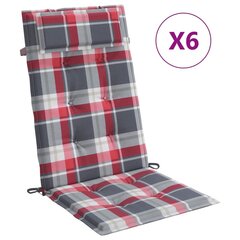 vidaXL dārza krēslu spilveni, 6 gab., sarkani rūtots oksforda audums cena un informācija | Krēslu paliktņi | 220.lv