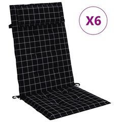 vidaXL dārza krēslu spilveni, 6 gab., melni rūtots oksforda audums cena un informācija | Krēslu paliktņi | 220.lv
