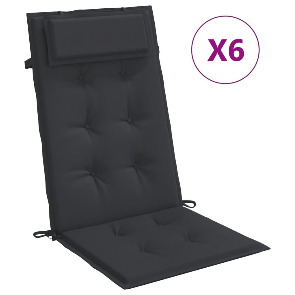 vidaXL dārza krēslu spilveni, 6 gab., melns oksforda audums цена и информация | Krēslu paliktņi | 220.lv