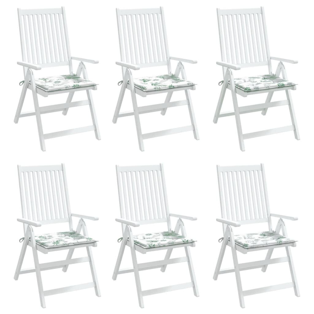 vidaXL dārza krēslu matrači, 6 gab., lapu apdruka, 50x50x3 cm, audums cena un informācija | Krēslu paliktņi | 220.lv