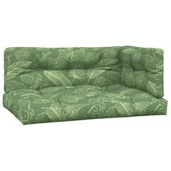 vidaXL palešu dīvānu matrači, 3 gab., audums ar lapu apdruku cena un informācija | Krēslu paliktņi | 220.lv
