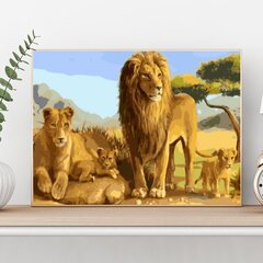 Glezna pēc cipariem Ierāmēta "Āfrikas lauvas" Oh Art! 40x50 cm cena un informācija | Gleznas pēc numuriem | 220.lv