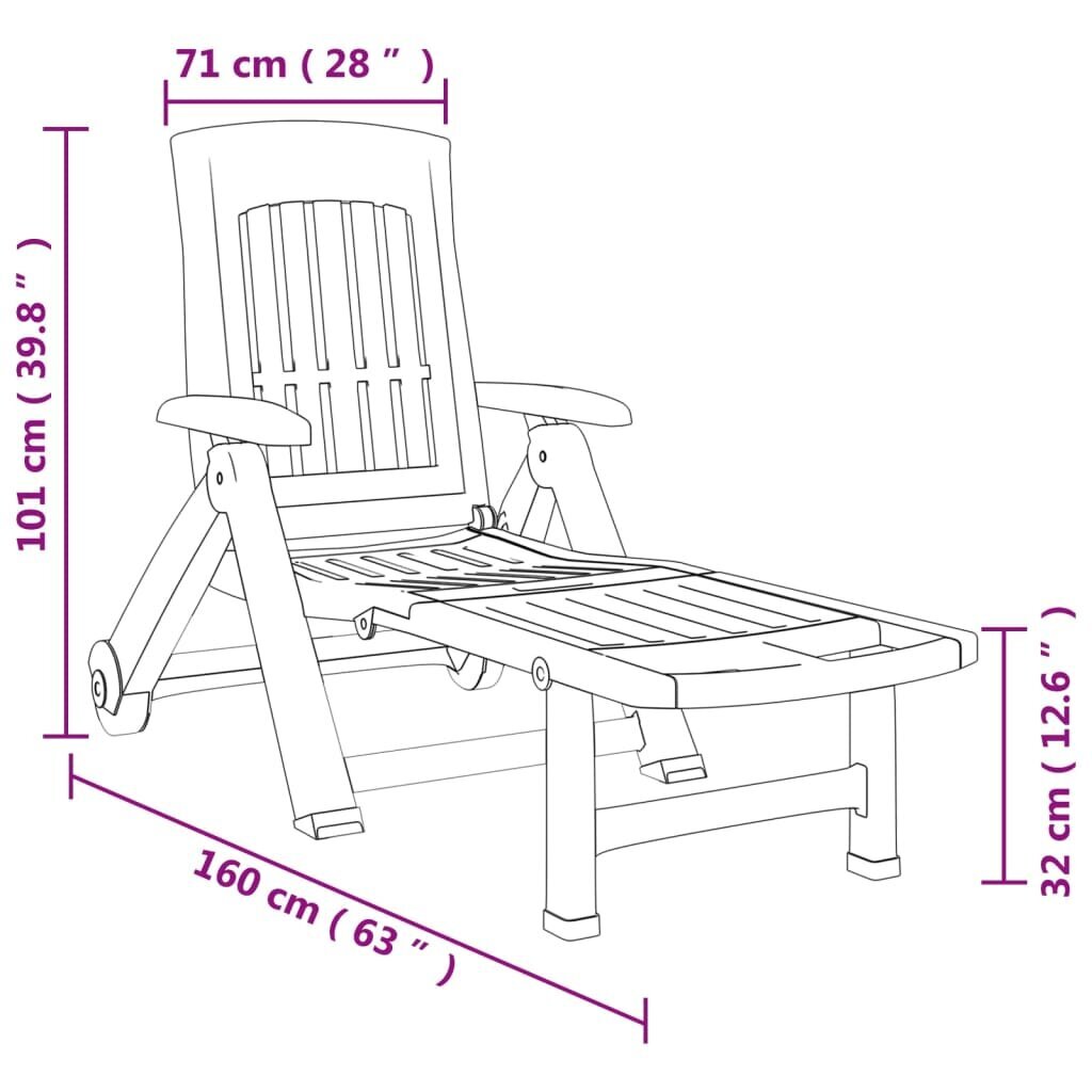 vidaXL salokāms sauļošanās zvilnis ar riteņiem, pelēks, PP cena un informācija | Sauļošanās krēsli | 220.lv