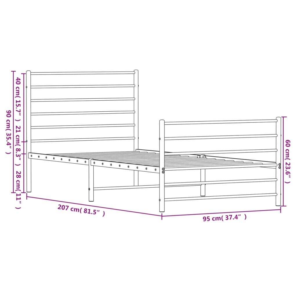 vidaXL gultas rāmis ar galvgali un kājgali, balts metāls, 90x200 cm цена и информация | Gultas | 220.lv