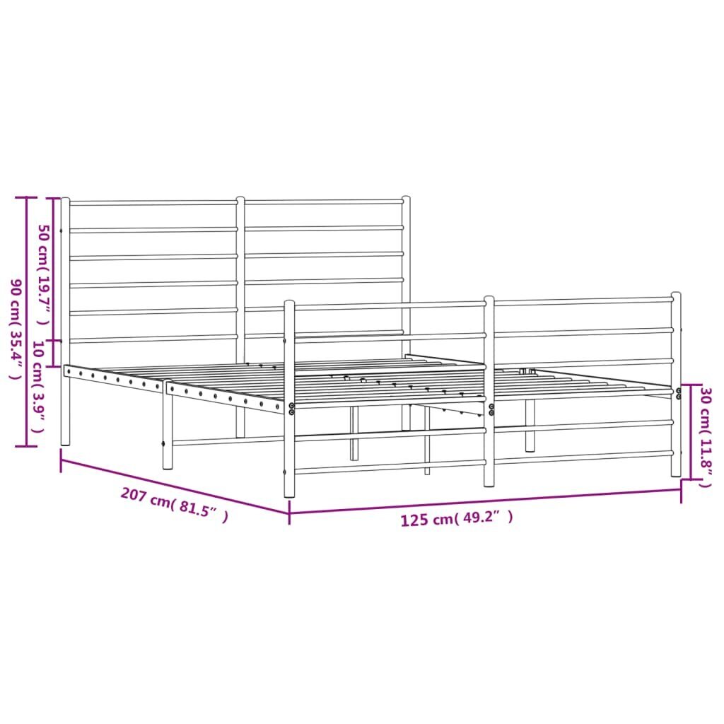 vidaXL gultas rāmis ar galvgali un kājgali, melns metāls, 120x200 cm cena un informācija | Gultas | 220.lv