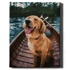 Glezna pēc numuriem, ierāmēta "Suns laivā" Oh Art! 40x50 cm cena un informācija | Gleznas pēc numuriem | 220.lv