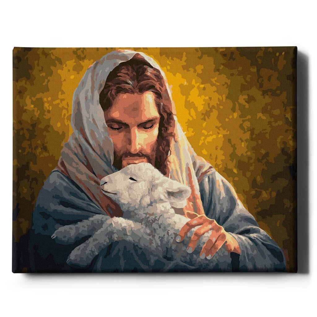 Glezna pēc numuriem, ierāmēta "Jēzus un jērs" Oh Art! 40x50 cm cena un informācija | Gleznas pēc numuriem | 220.lv