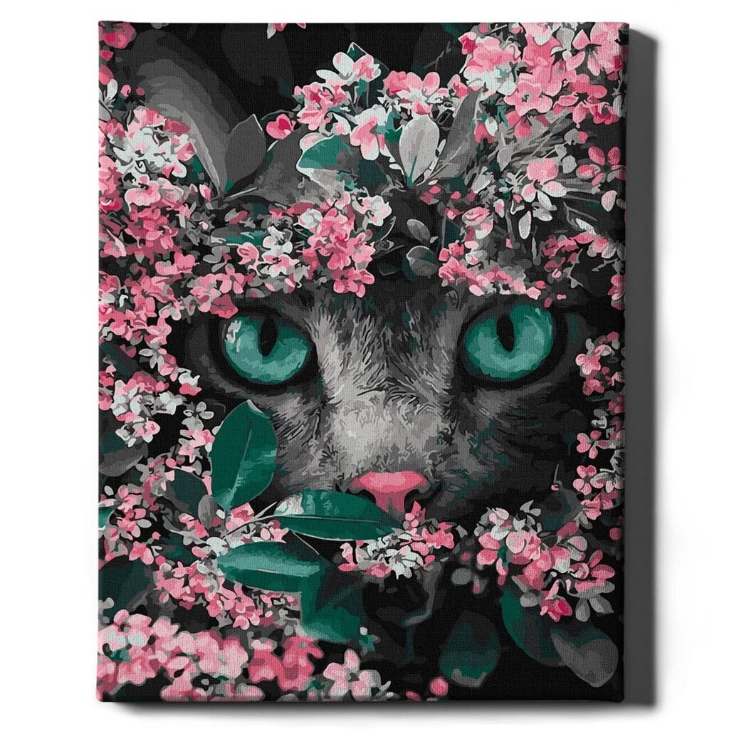 Glezna pēc numuriem, ierāmēta "Kaķis ziedos" Oh Art! 40x50 cm cena un informācija | Gleznas pēc numuriem | 220.lv