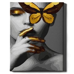 Glezna pēc numuriem ar zelta spīdumu krāsu, ierāmēta "Zelta tauriņš" Oh Art! 40x50 cm cena un informācija | Gleznas pēc numuriem | 220.lv