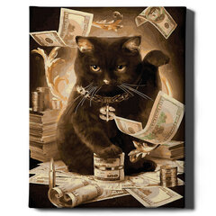 Glezna pēc numuriem ar zelta spīdumu krāsu, ierāmēta "Bagāts kaķis" Oh Art! 40x50 cm цена и информация | Живопись по номерам | 220.lv