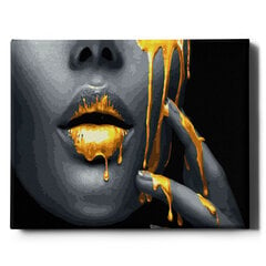 Glezna pēc numuriem ar zelta spīdumu krāsu, ierāmēta "Lūpas zeltā" Oh Art! 40x50 cm cena un informācija | Gleznas pēc numuriem | 220.lv