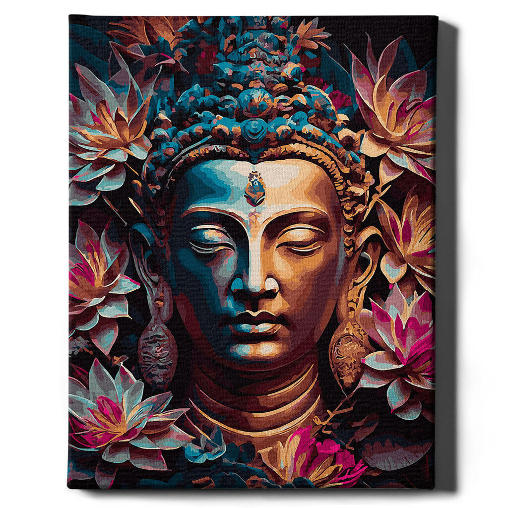 Glezna pēc numuriem, ierāmēta "Buda ziedos" Oh Art! 40x50 cm cena un informācija | Gleznas pēc numuriem | 220.lv
