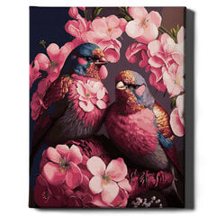 Glezna pēc numuriem, ierāmēta "Paukščiai rožinėse gėlėse" Oh Art! 40x50 cm cena un informācija | Gleznas pēc numuriem | 220.lv