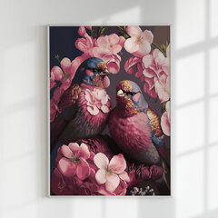 Glezna pēc numuriem, ierāmēta "Paukščiai rožinėse gėlėse" Oh Art! 40x50 cm cena un informācija | Gleznas pēc numuriem | 220.lv