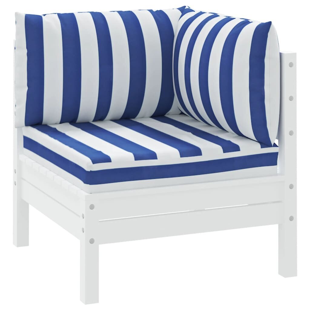 vidaXL palešu dīvāna matrači, 3 gab., zilas un baltas svītras, audums cena un informācija | Krēslu paliktņi | 220.lv