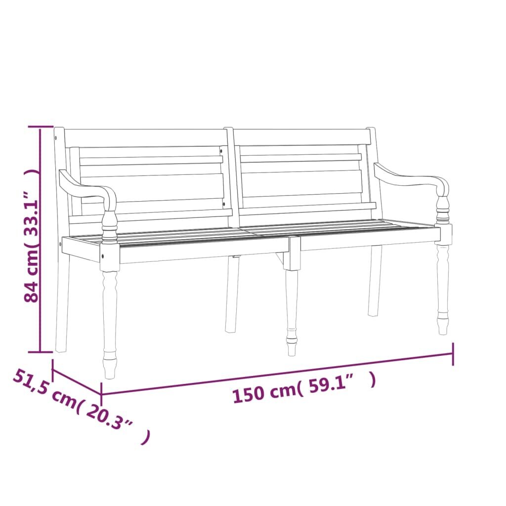 vidaXL sols, matracis ar pelēku četrstūru apdruku, 150 cm, tīkkoks cena un informācija | Dārza soli | 220.lv