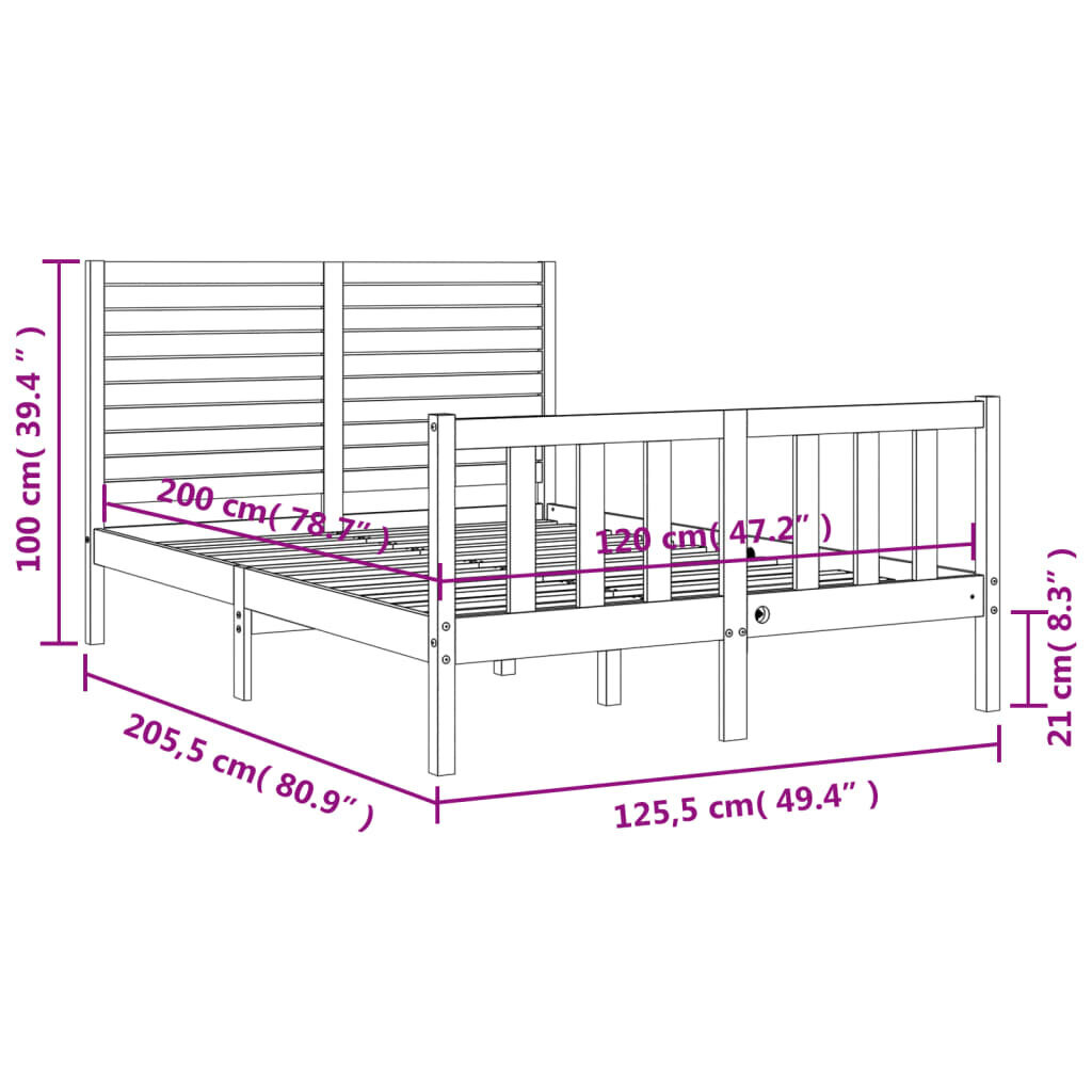 vidaXL gultas rāmis ar galvgali, 120x200 cm, masīvkoks, medus brūns cena un informācija | Gultas | 220.lv